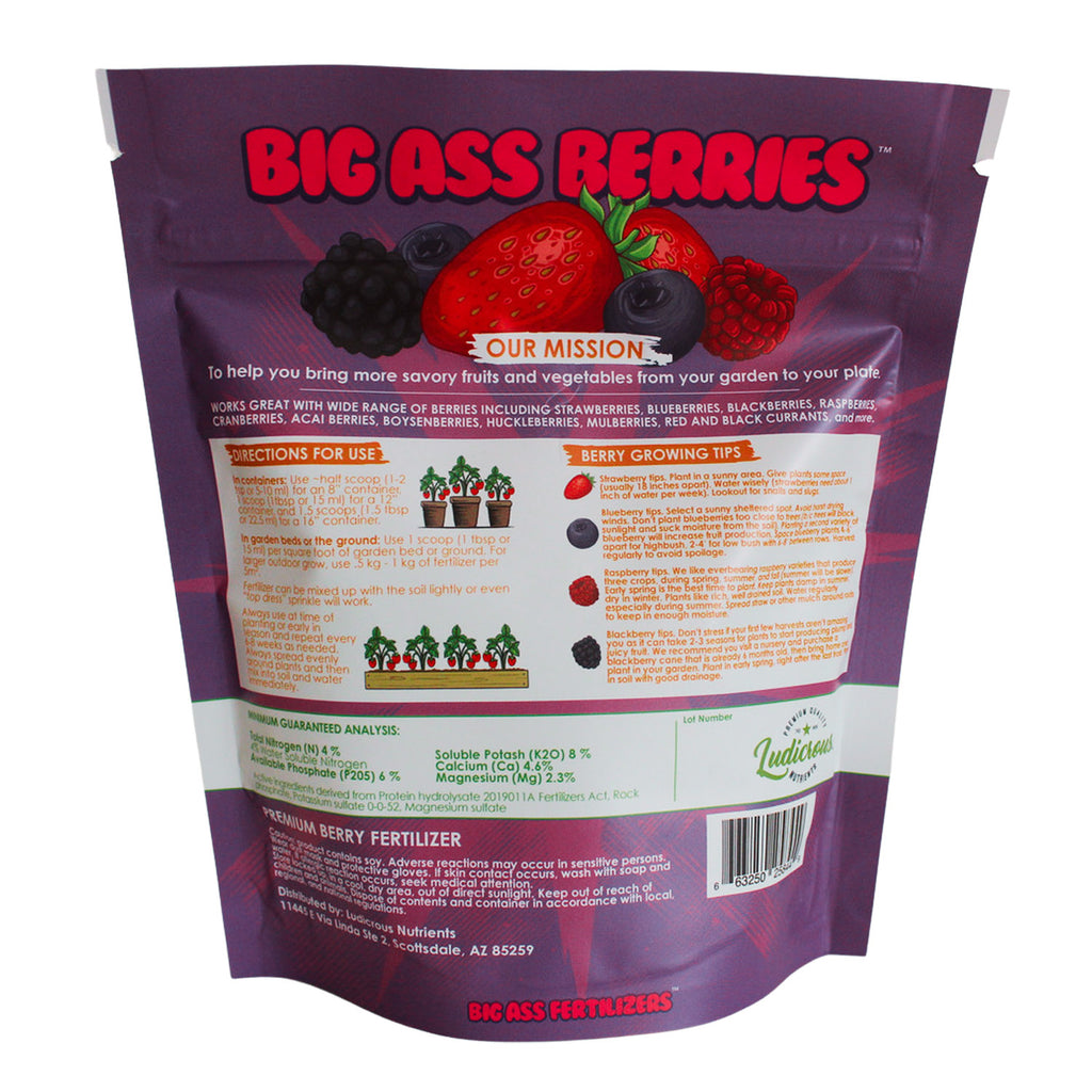 Big Ass Berries Premium Berry Fertilizer Nutrients Indoor or Outdoor Works on All Berries including Strawberries, Blueberries, Raspberries, and More
